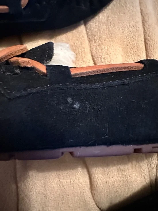 UGG Black Suede Moccasins with Tan Trim - Picture 8 of 8